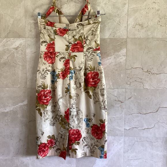 David Meister Halter Dress, Size 10, Beige Floral Cocktail USA Made Vintage Y2K - Picture 3 of 11